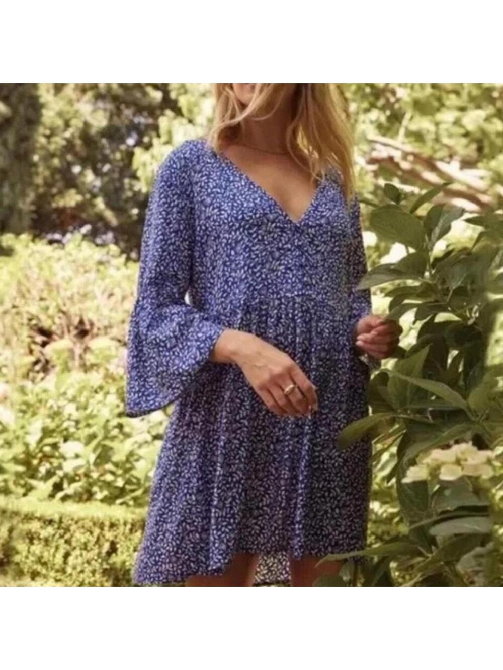 Summersalt Easy Breezy Eco Voile Mini Dress Cover-Up Women Blue | Size Small